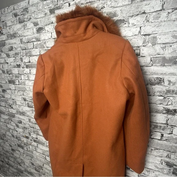 EUC XULIKU Women's Brown Double-Breasted Trench Coat Faux Fur Collar Size XXL - Picture 9 of 16